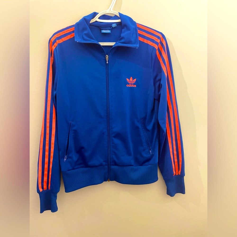 Medium Adidas blue and neon pink track jacket